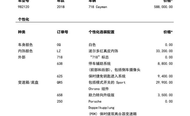 保时捷 718 2018款 Cayman 2.0T